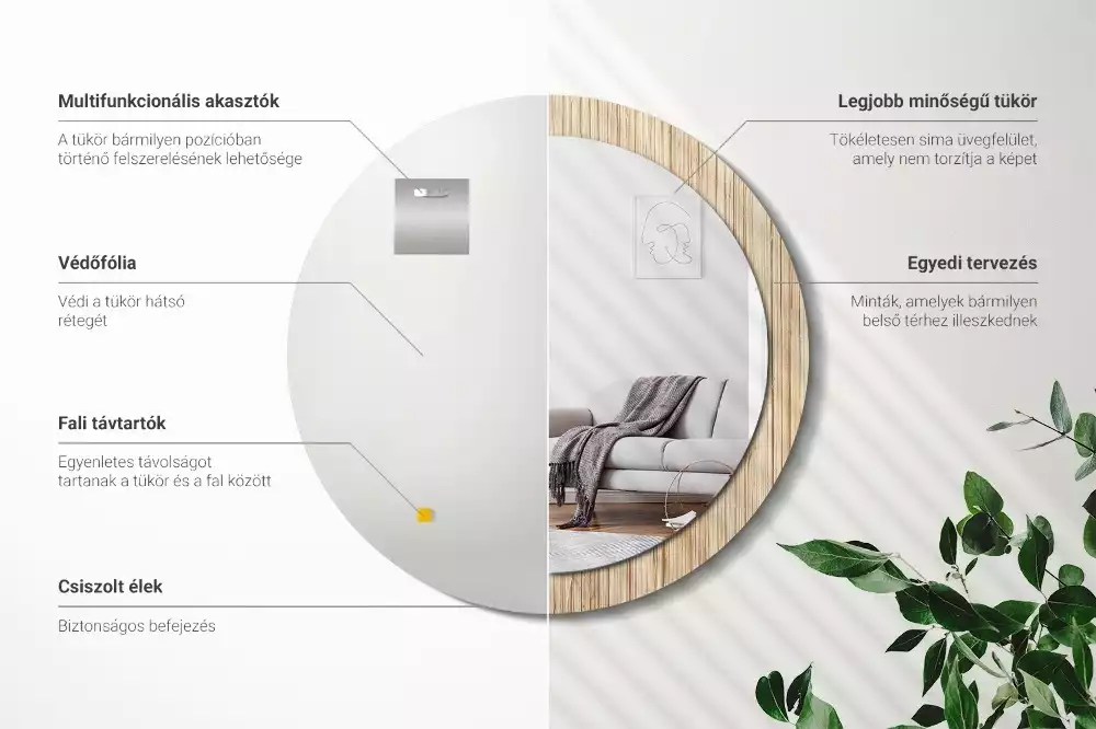 Oglindă cu decor rotundă Paie de bambus