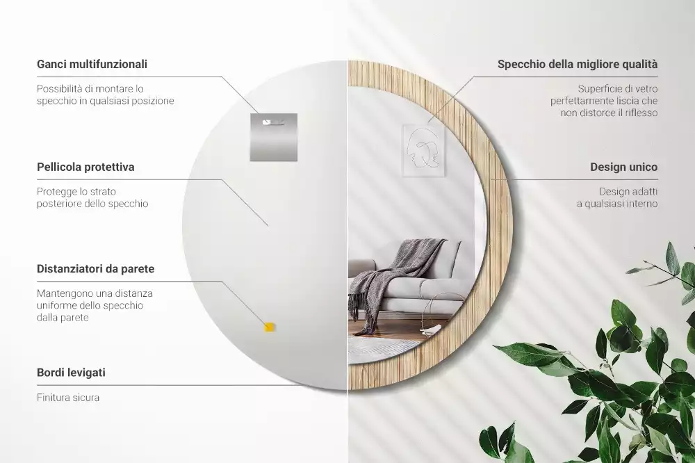 Oglindă cu decor rotundă Paie de bambus