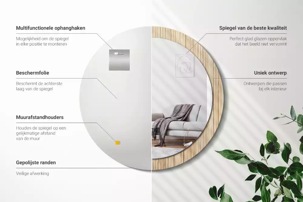 Oglindă cu decor rotundă Paie de bambus