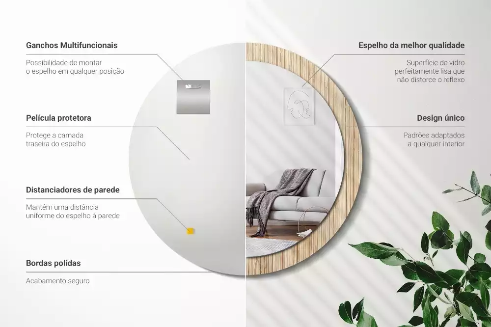 Oglindă cu decor rotundă Paie de bambus