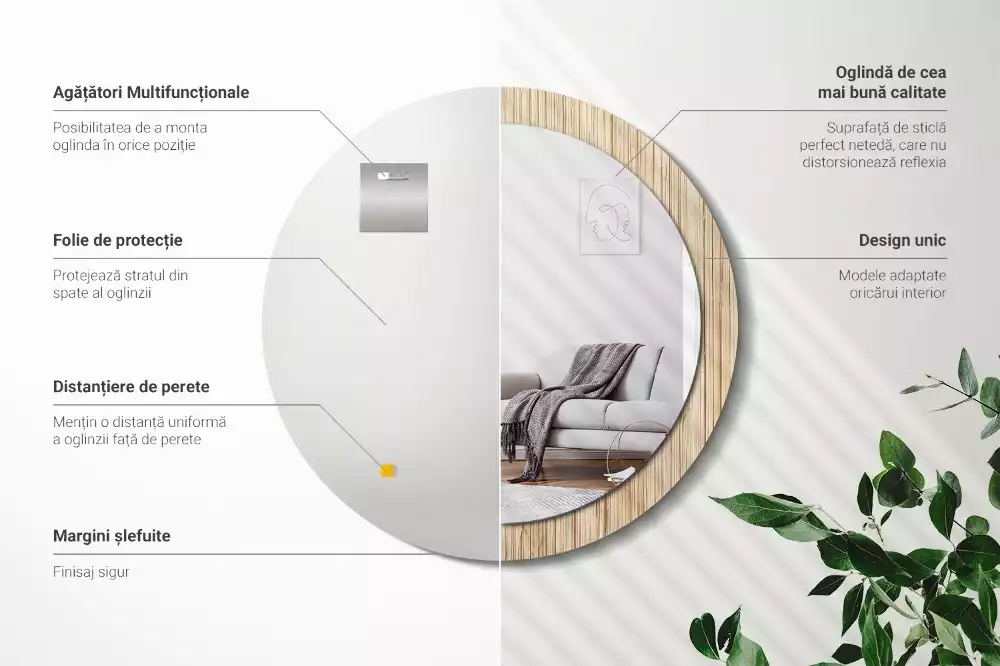 Oglindă cu decor rotundă Paie de bambus