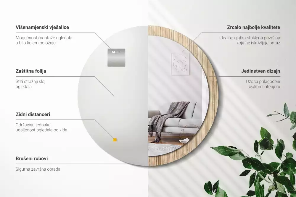 Oglindă cu decor rotundă Paie de bambus