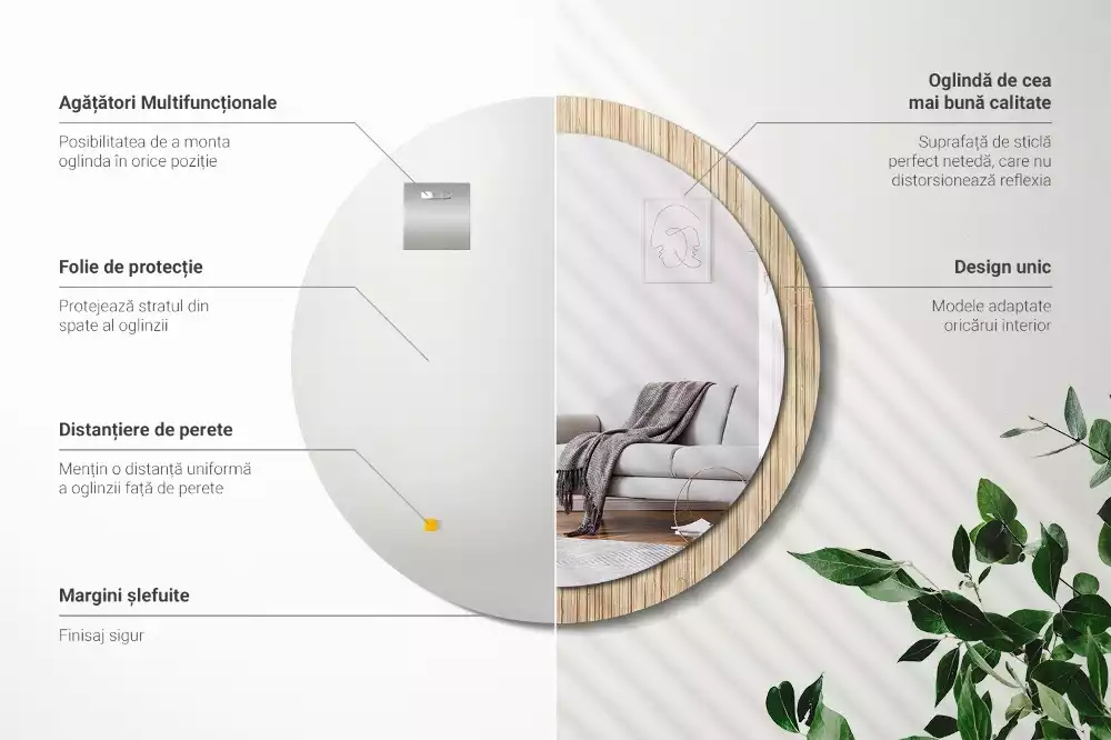 Oglindă cu decor rotundă Paie de bambus