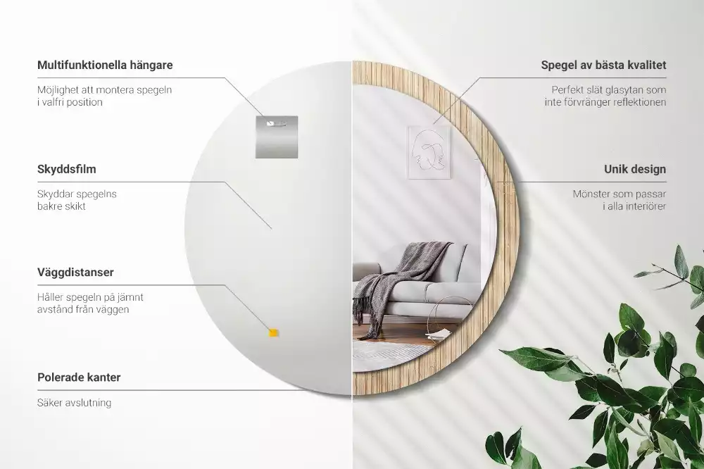 Oglindă cu decor rotundă Paie de bambus