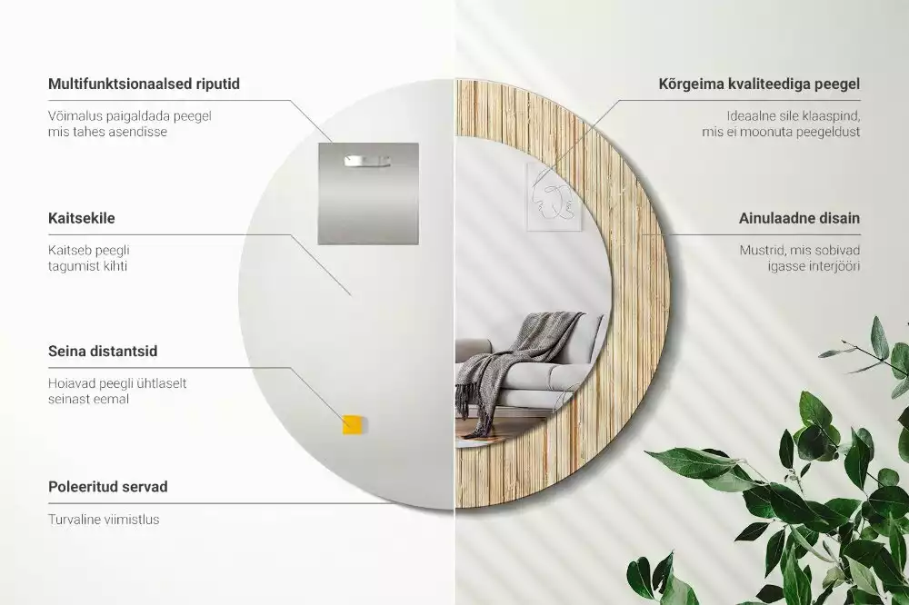 Oglindă cu decor rotundă Paie de bambus