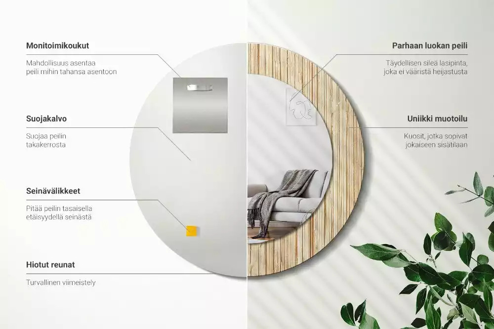 Oglindă cu decor rotundă Paie de bambus