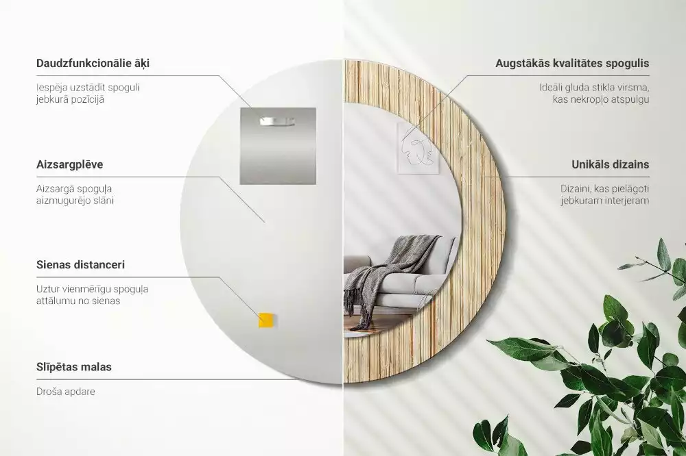 Oglindă cu decor rotundă Paie de bambus