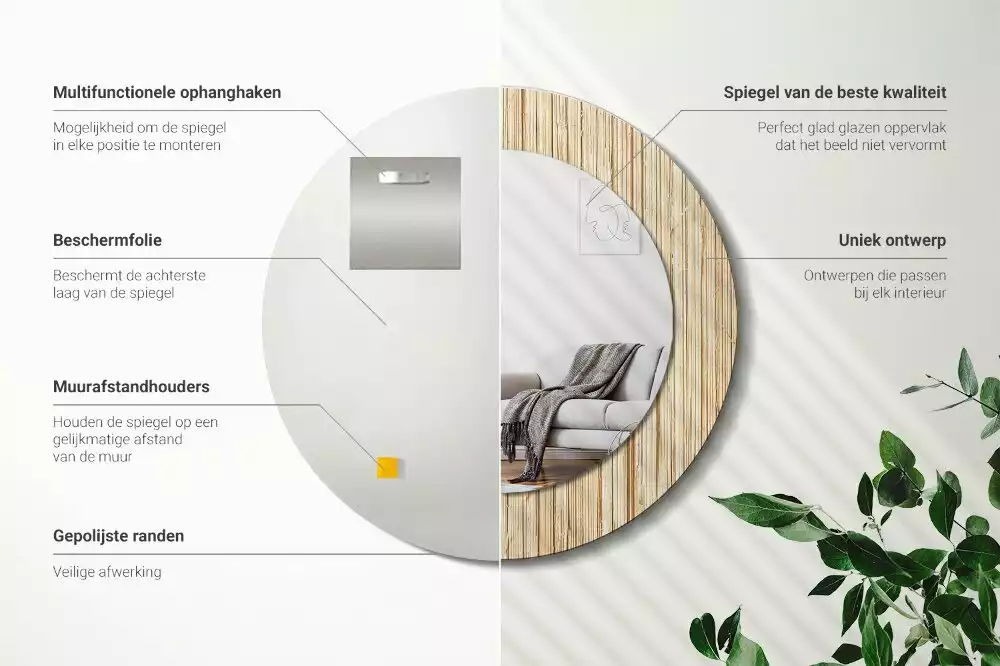 Oglindă cu decor rotundă Paie de bambus