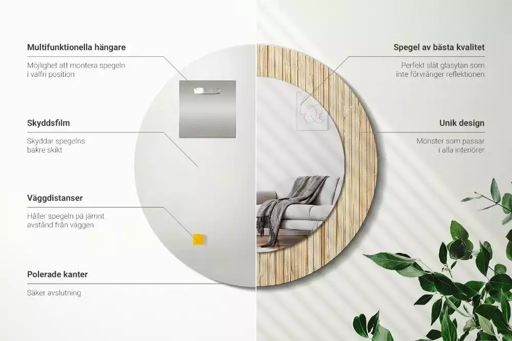 Oglindă cu decor rotundă Paie de bambus