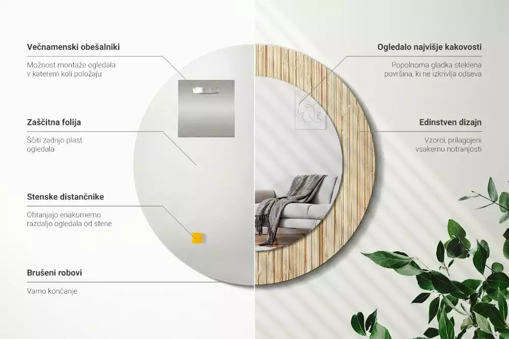 Oglindă cu decor rotundă Paie de bambus