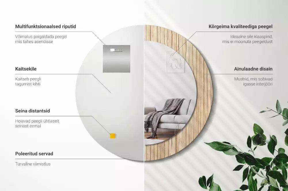 Oglindă cu decor rotundă Paie de bambus