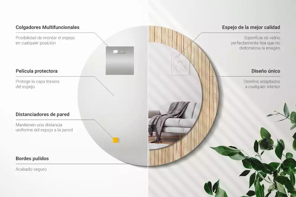 Oglindă cu decor rotundă Paie de bambus
