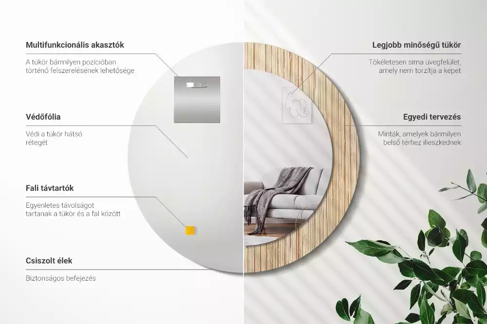 Oglindă cu decor rotundă Paie de bambus