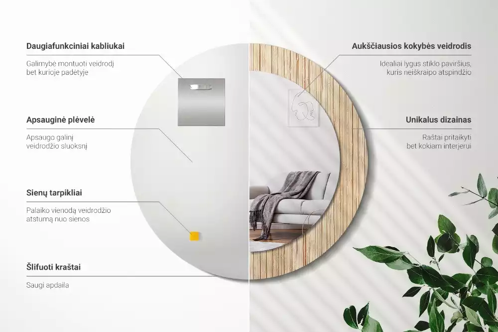 Oglindă cu decor rotundă Paie de bambus