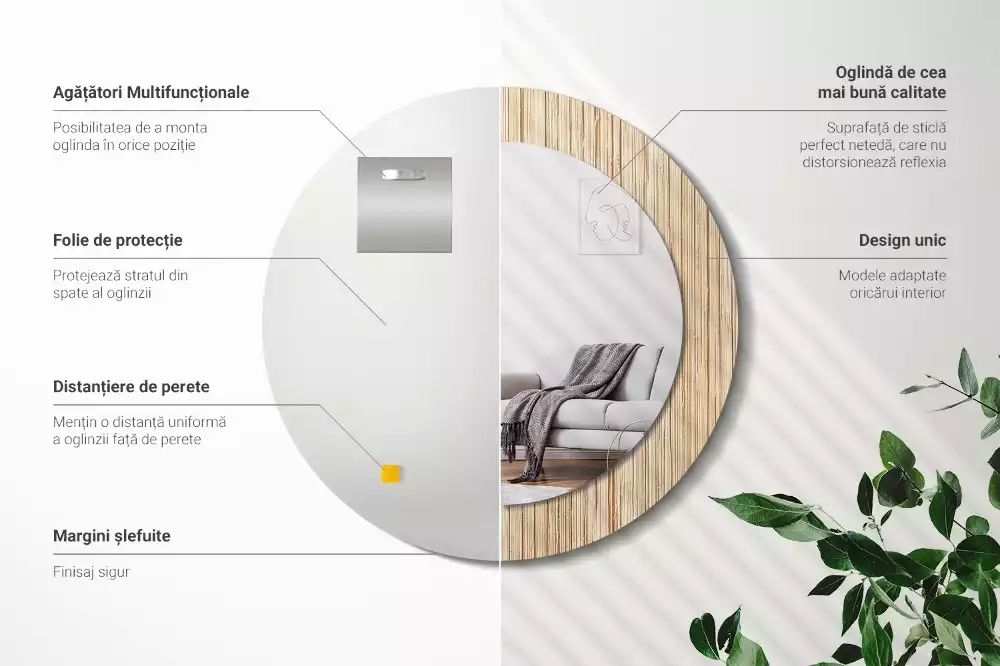 Oglindă cu decor rotundă Paie de bambus