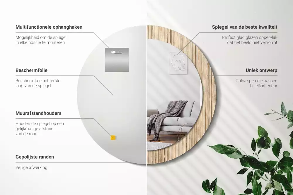 Oglindă cu decor rotundă Paie de bambus