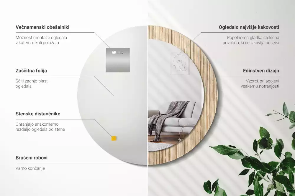 Oglindă cu decor rotundă Paie de bambus