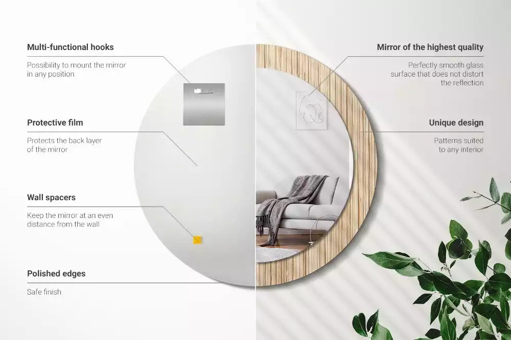 Oglindă cu decor rotundă Paie de bambus