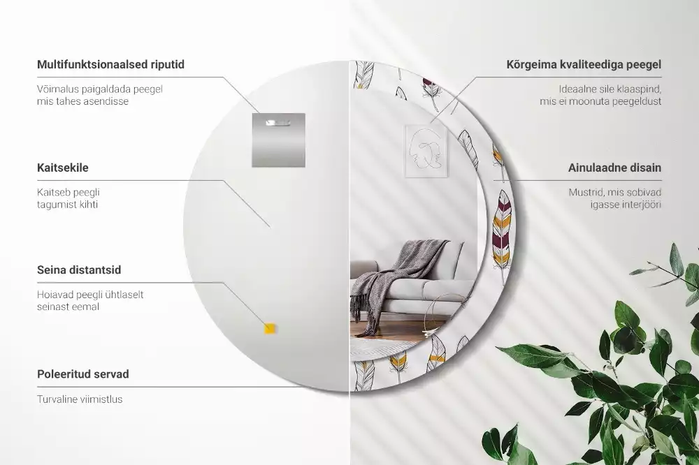 Oglindă cu decor rotundă Pene