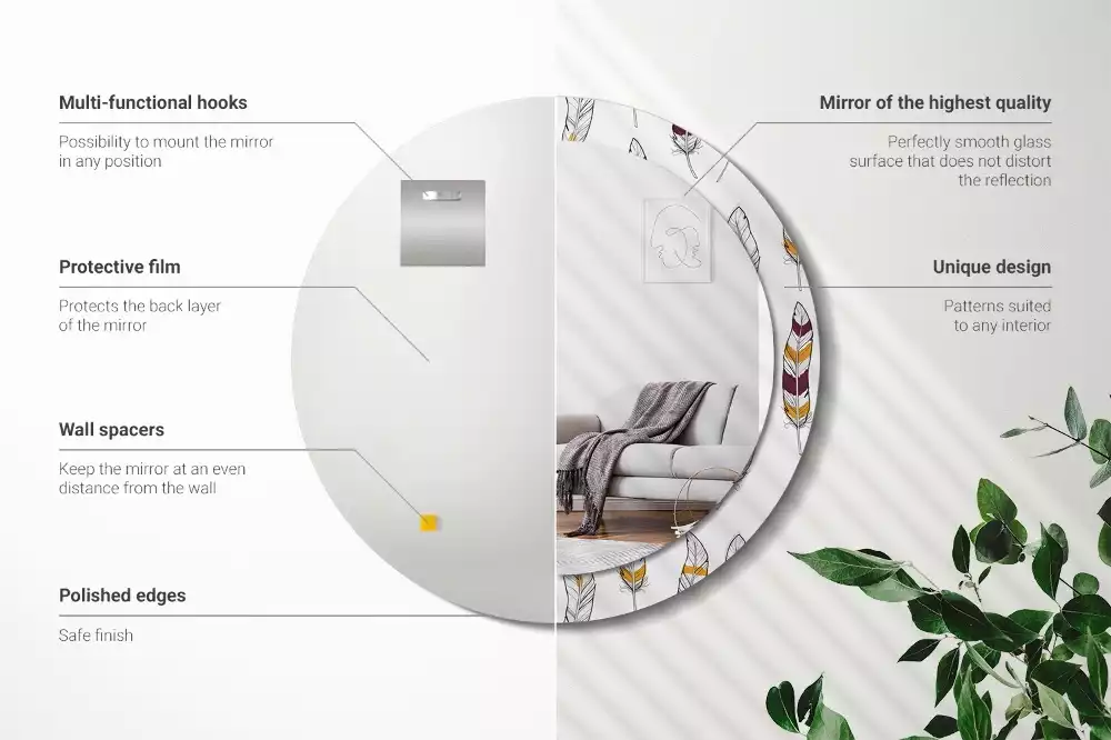 Oglindă cu decor rotundă Pene