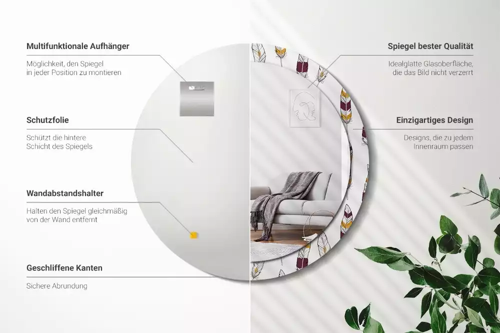 Oglindă cu decor rotundă Pene