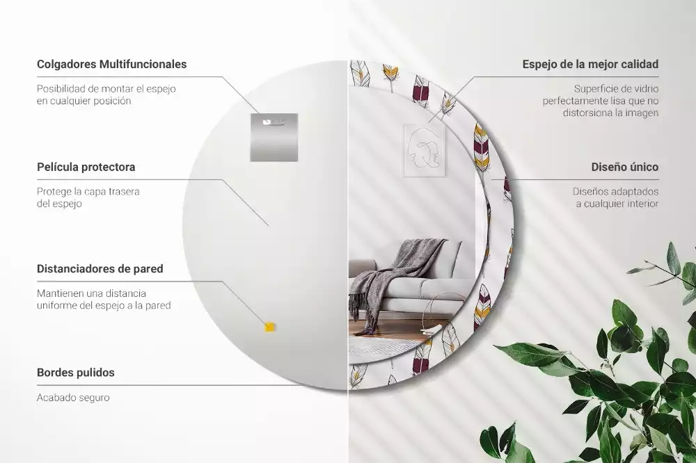 Oglindă cu decor rotundă Pene