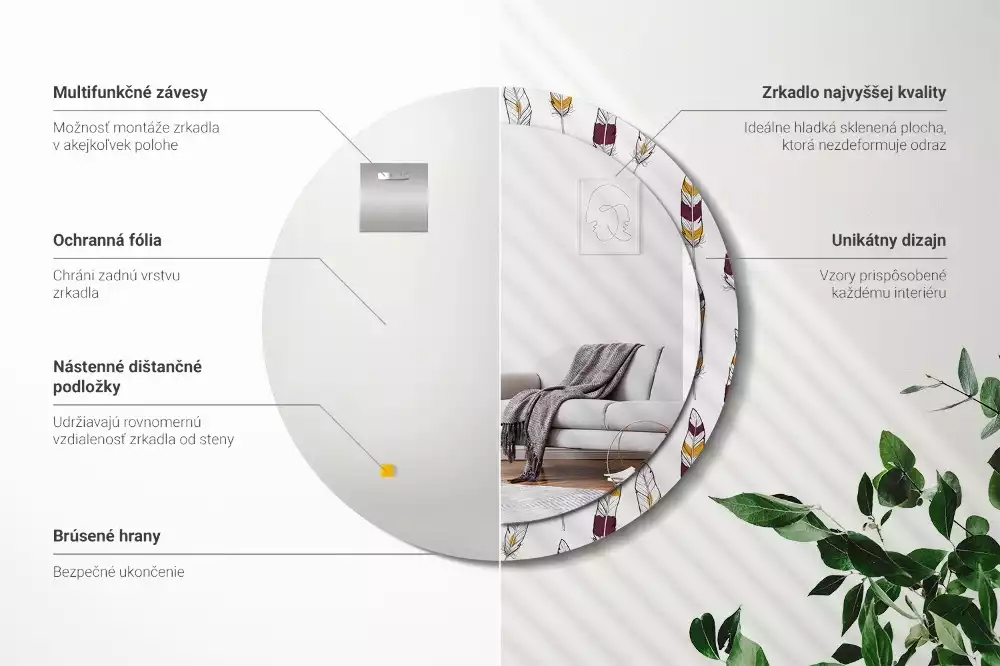 Oglindă cu decor rotundă Pene