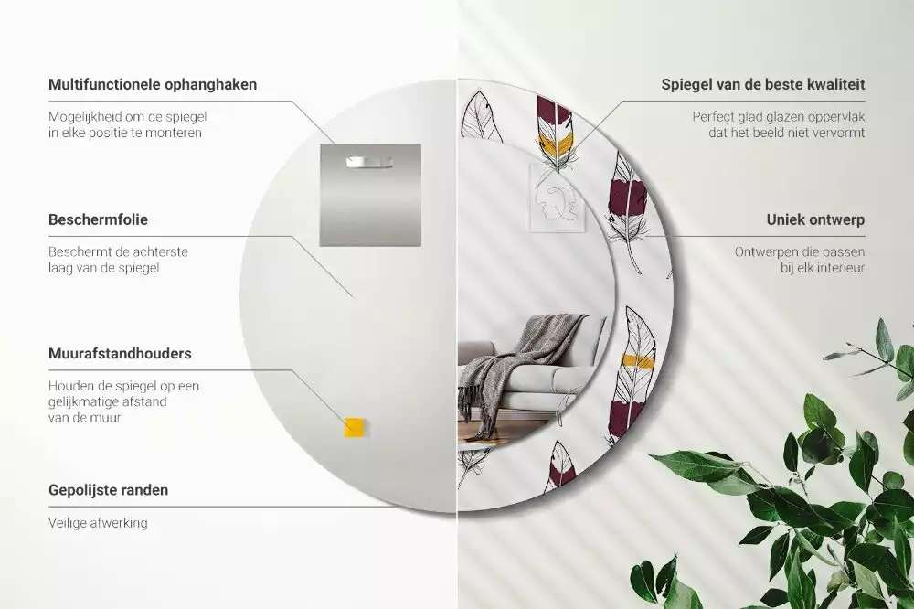 Oglindă cu decor rotundă Pene