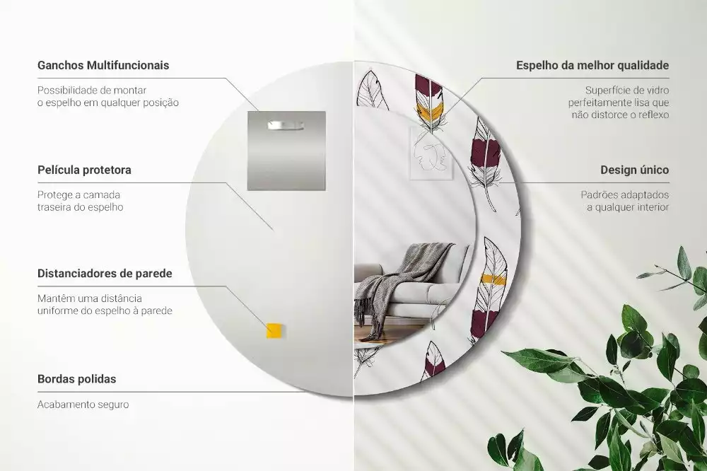 Oglindă cu decor rotundă Pene