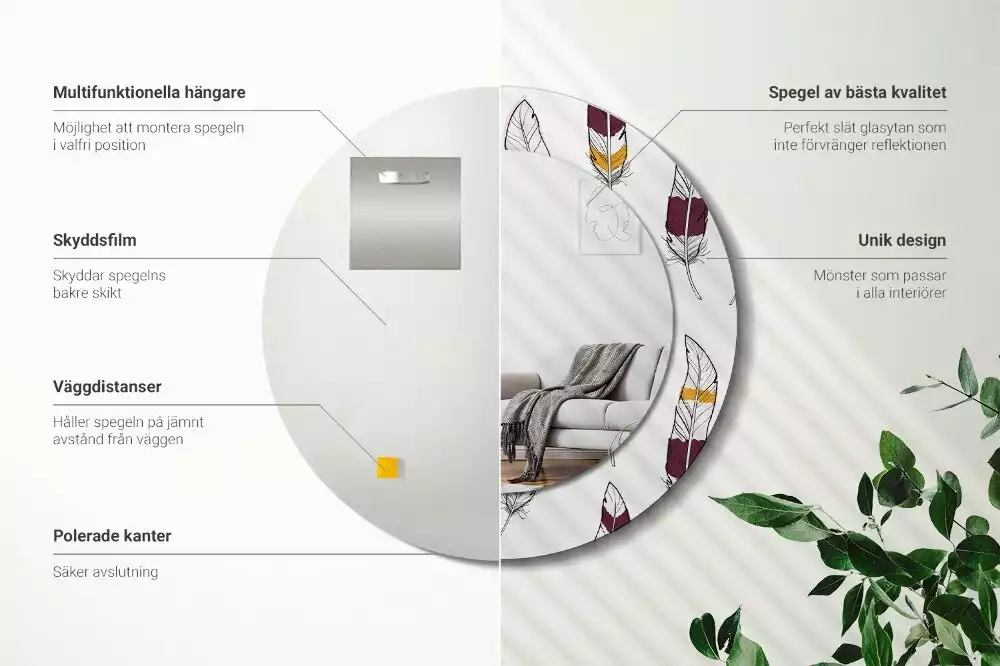 Oglindă cu decor rotundă Pene