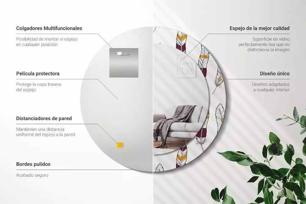 Oglindă cu decor rotundă Pene