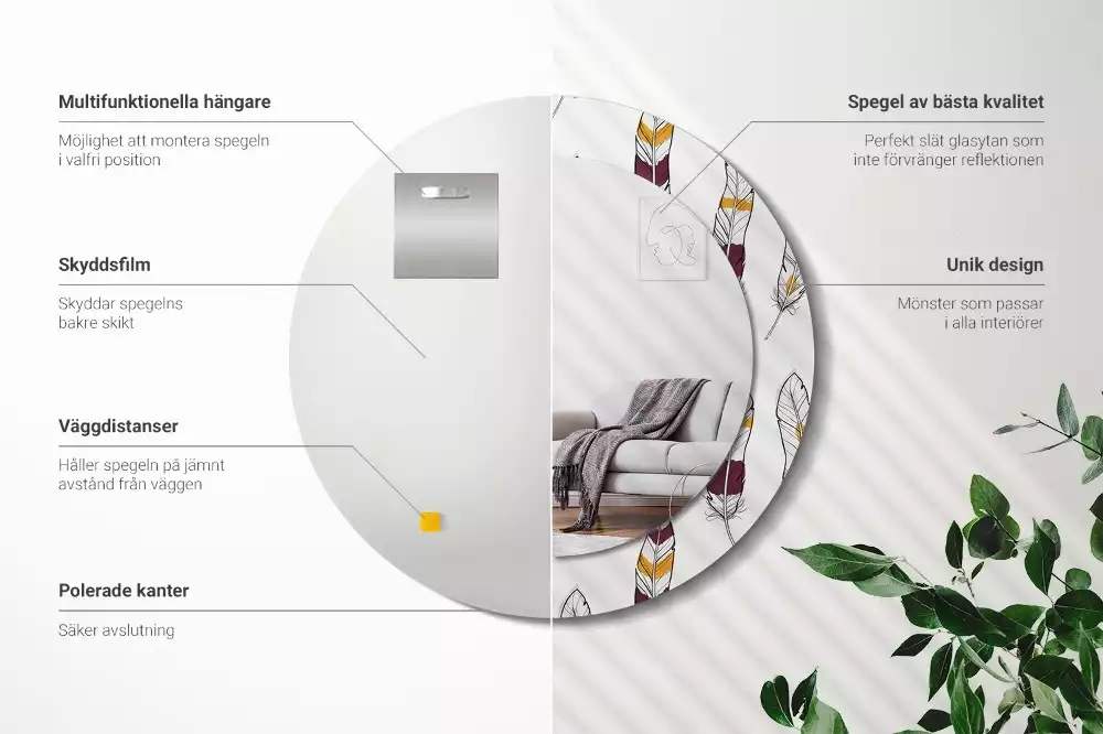 Oglindă cu decor rotundă Pene