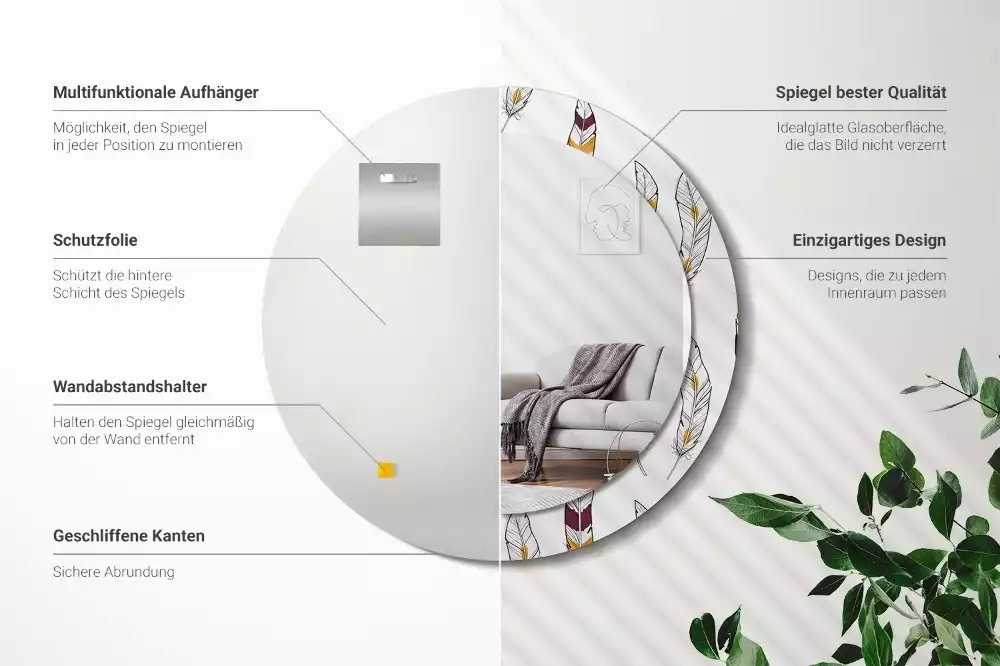 Oglindă cu decor rotundă Pene