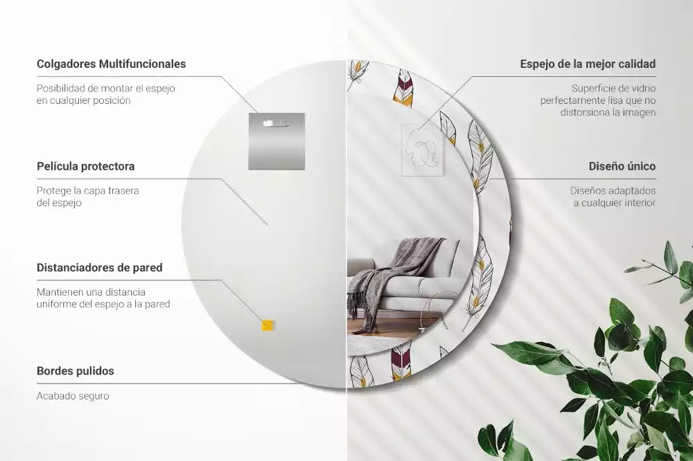 Oglindă cu decor rotundă Pene