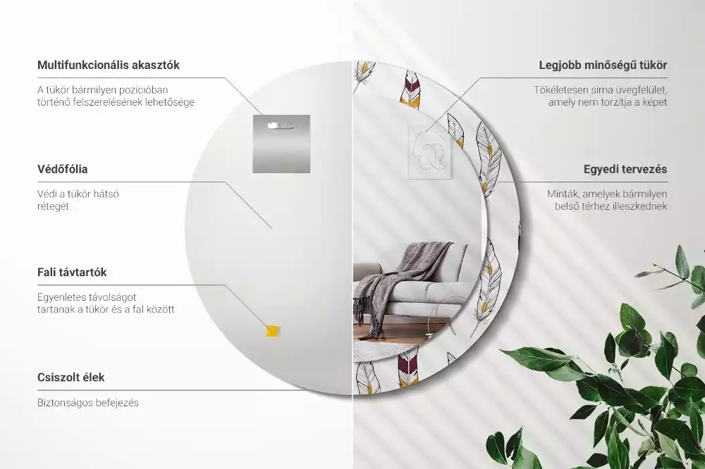 Oglindă cu decor rotundă Pene