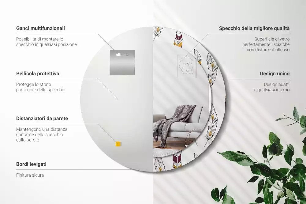 Oglindă cu decor rotundă Pene