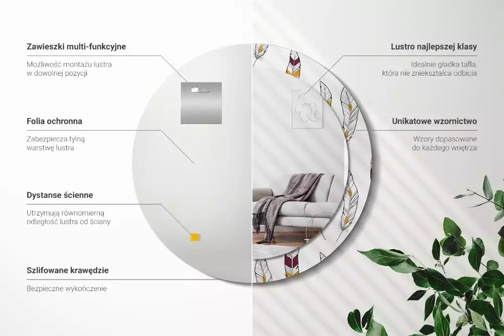 Oglindă cu decor rotundă Pene