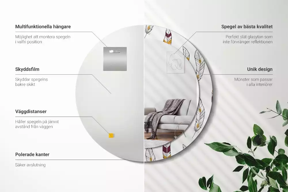 Oglindă cu decor rotundă Pene