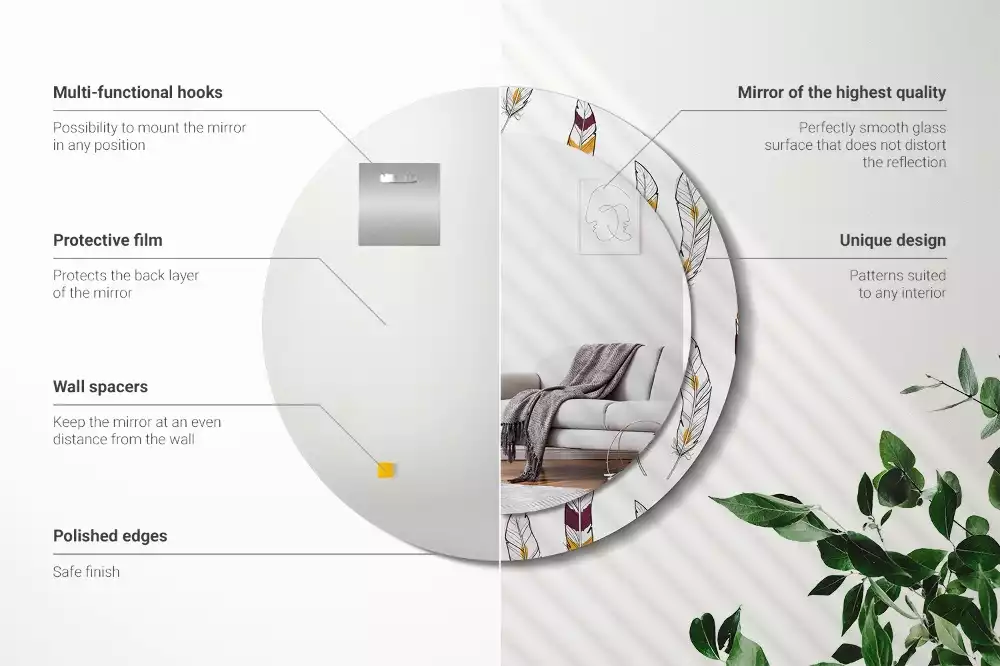 Oglindă cu decor rotundă Pene