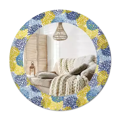 Oglindă cu decor rotundă Flori albastre