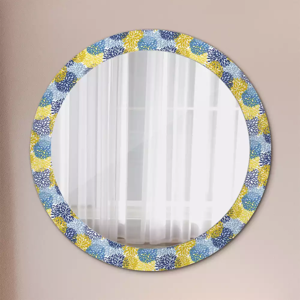Oglindă cu decor rotundă Flori albastre