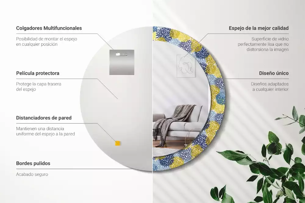 Oglindă cu decor rotundă Flori albastre