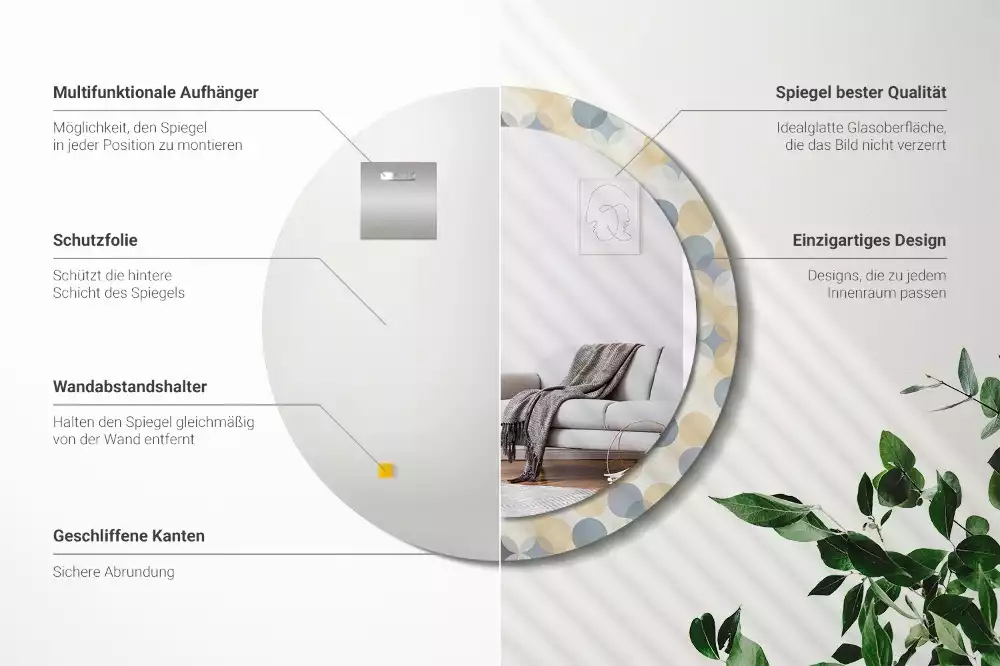 Oglindă rotundă ramă cu imprimeu Cercuri geometrice