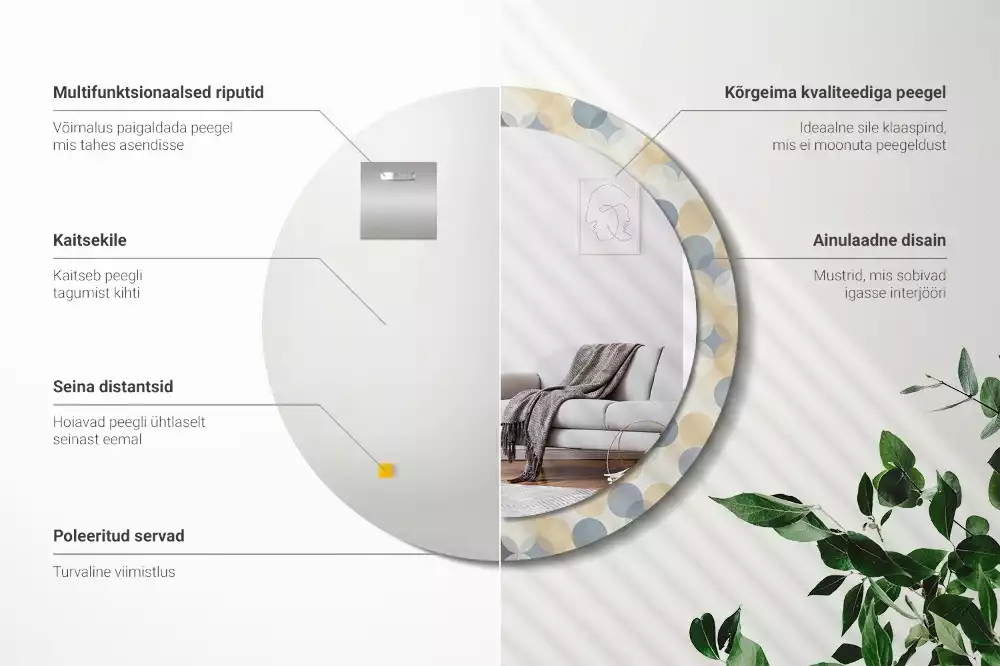 Oglindă rotundă ramă cu imprimeu Cercuri geometrice