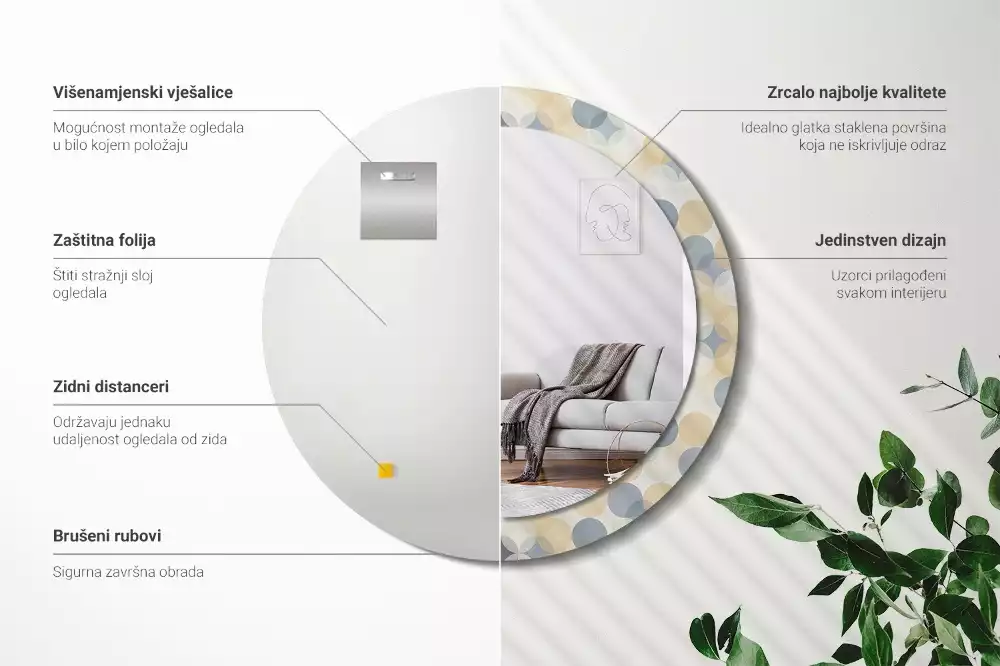 Oglindă rotundă ramă cu imprimeu Cercuri geometrice