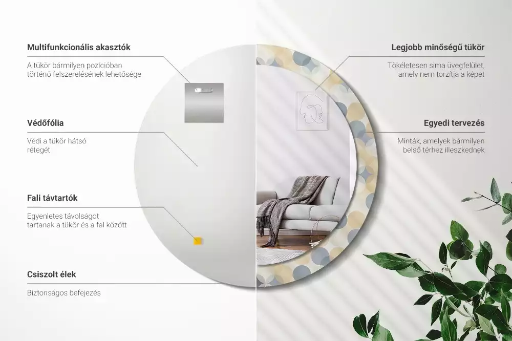 Oglindă rotundă ramă cu imprimeu Cercuri geometrice