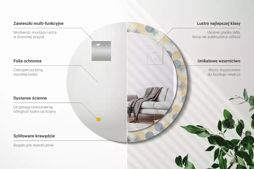 Oglindă rotundă ramă cu imprimeu Cercuri geometrice