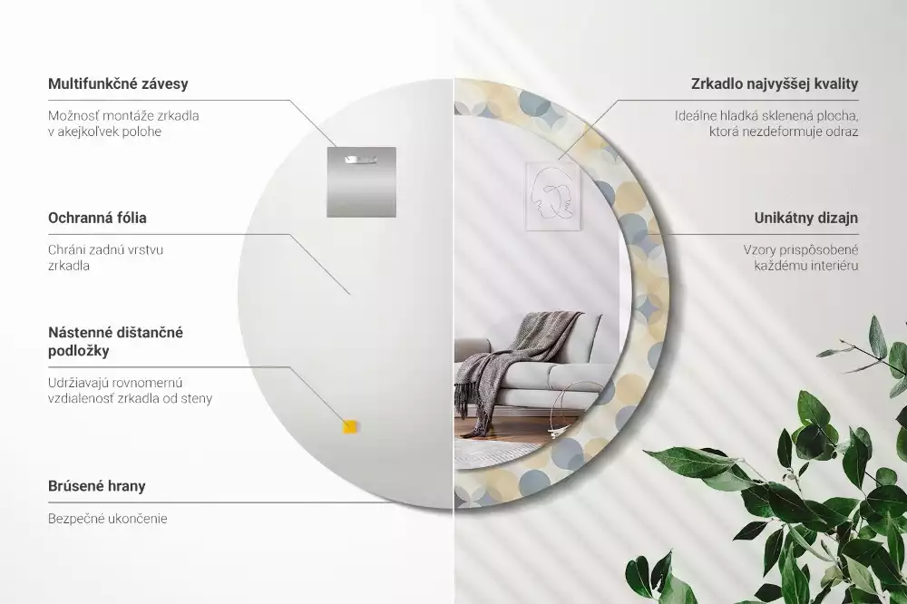 Oglindă rotundă ramă cu imprimeu Cercuri geometrice