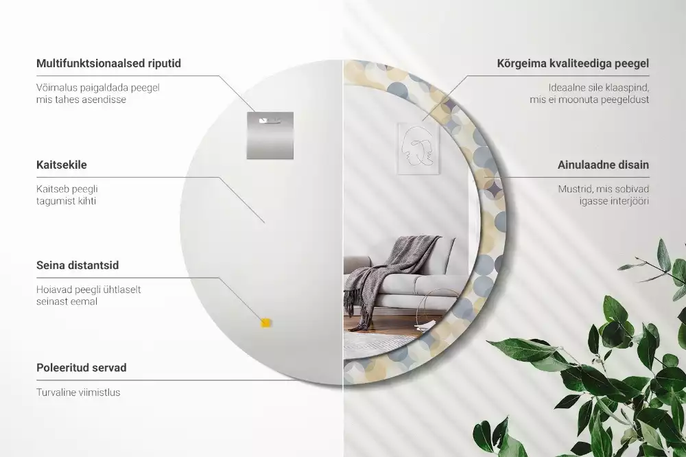 Oglindă rotundă ramă cu imprimeu Cercuri geometrice