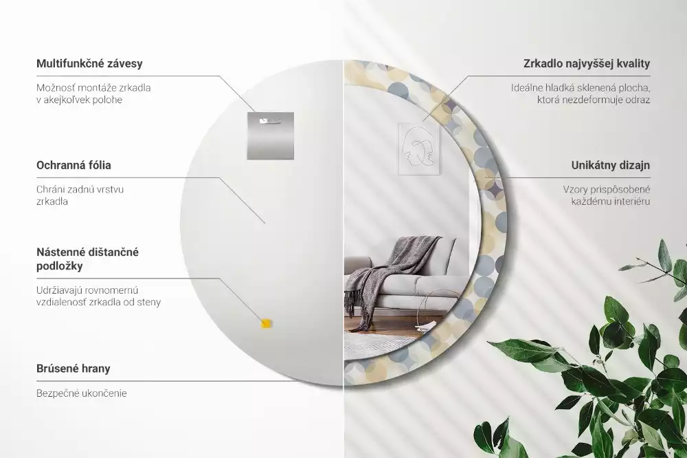 Oglindă rotundă ramă cu imprimeu Cercuri geometrice